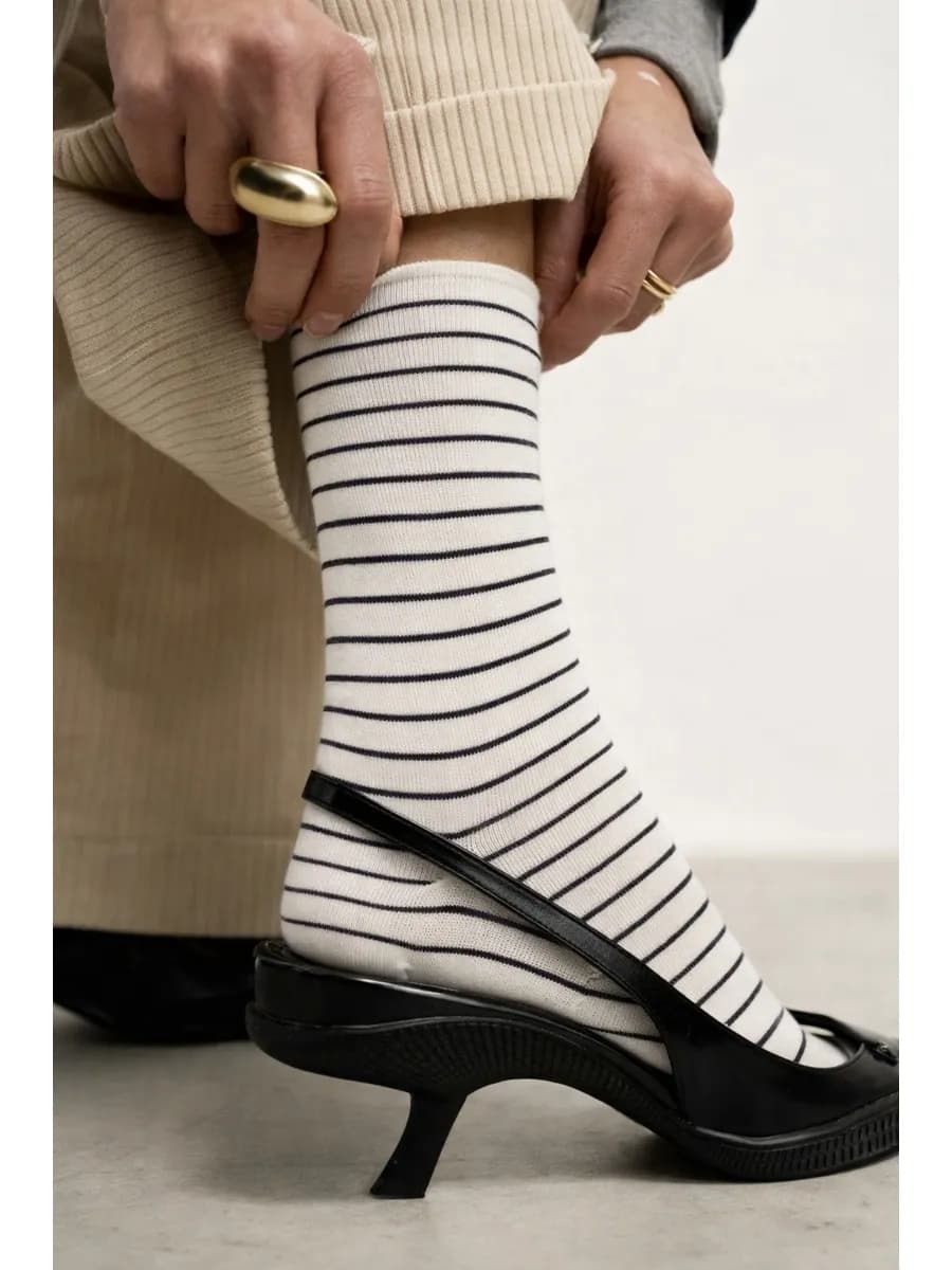 Носки высокие базовые без резинки в полоску