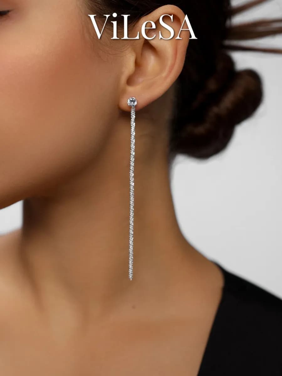 Серьги бижутерия длинные висячие с искусственным цирконом