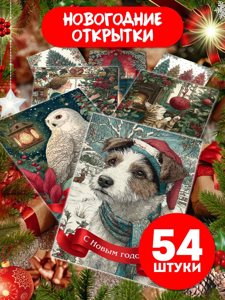 Новогодние мини открытки! Набор на новый год, 54 штуки