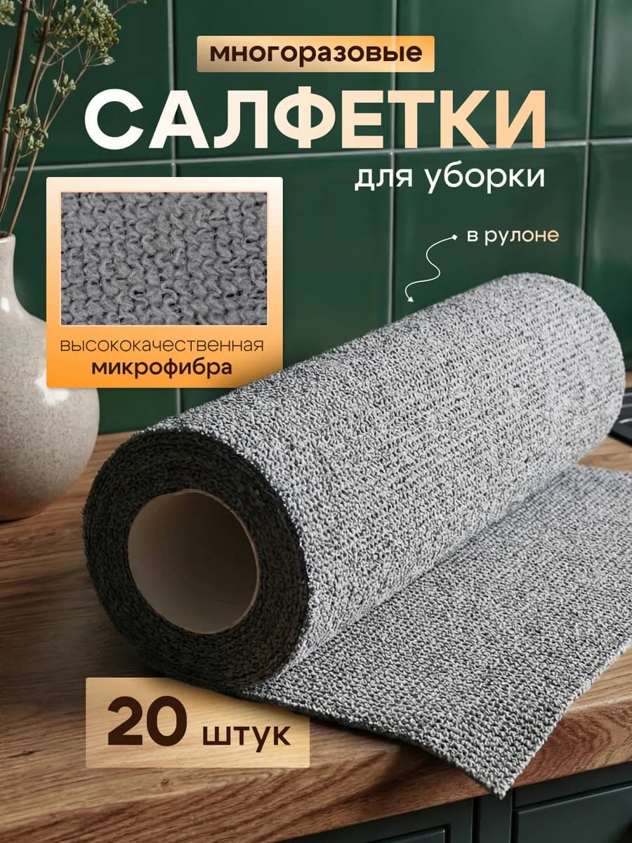 Салфетки из микрофибры для уборки и кухни в рулоне