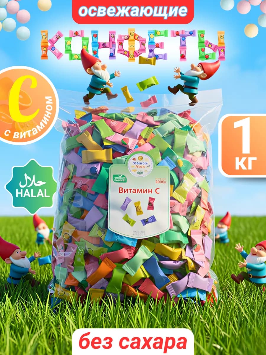 Конфеты леденцы освежающие драже 1кг витамин C