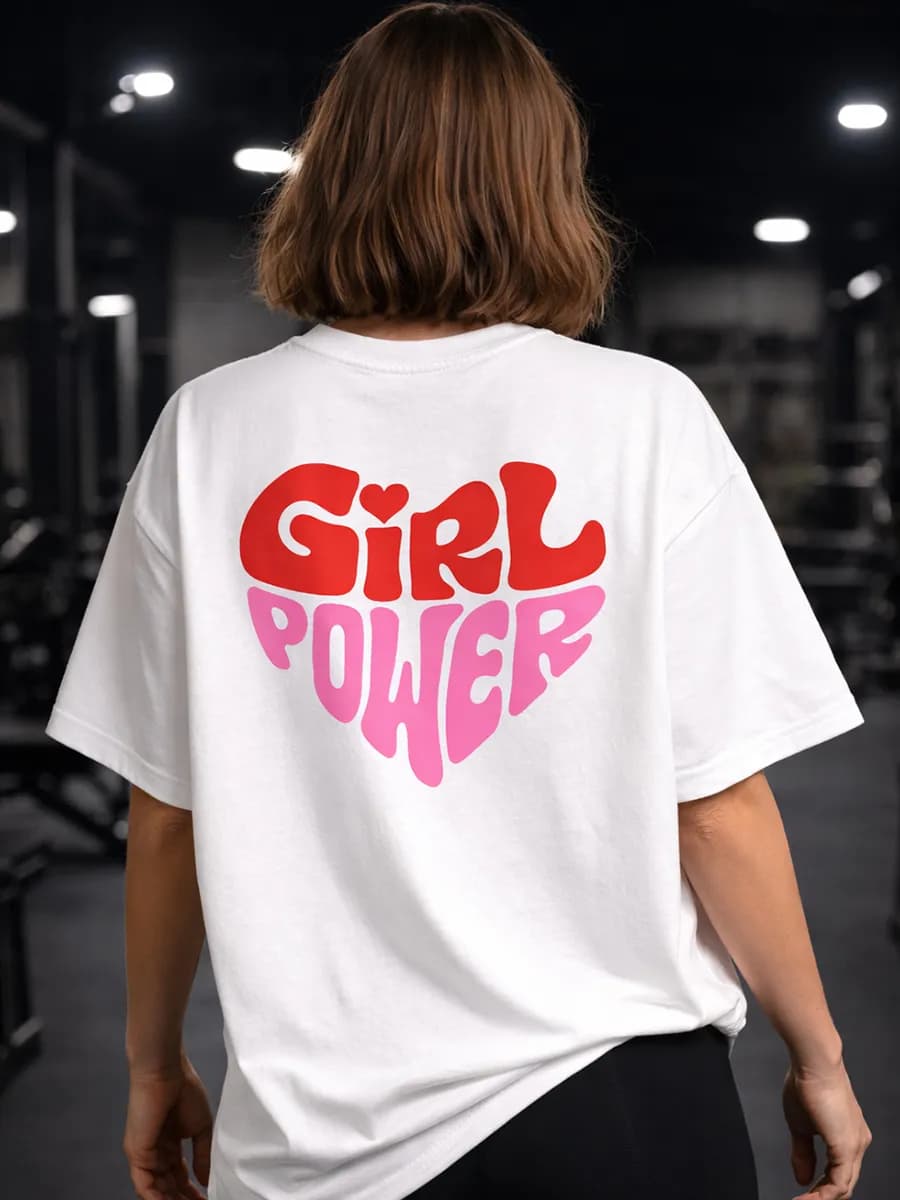 Плотная футболка оверсайз белая с принтом Girl Power Heart