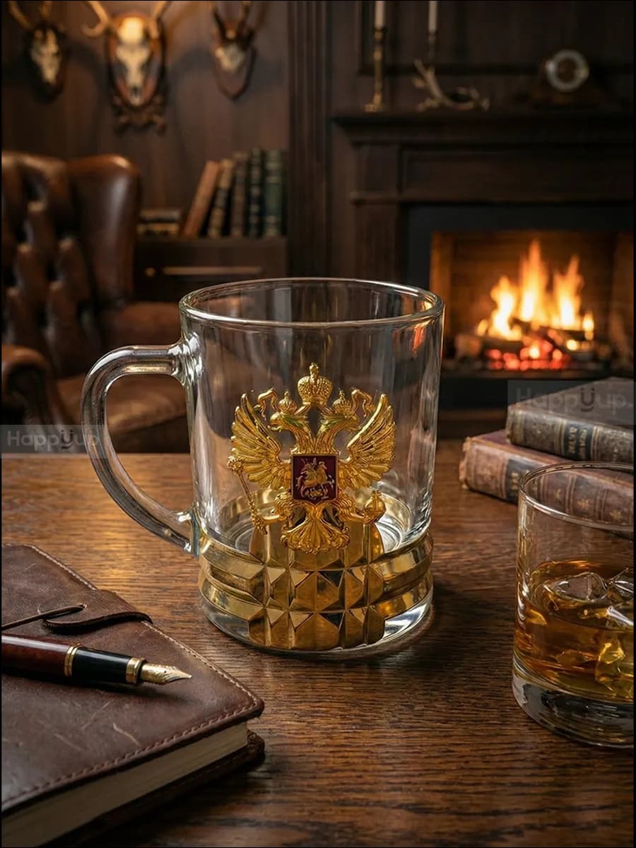 Кружка подарочная Россия с золотым Гербом для чая и кофе