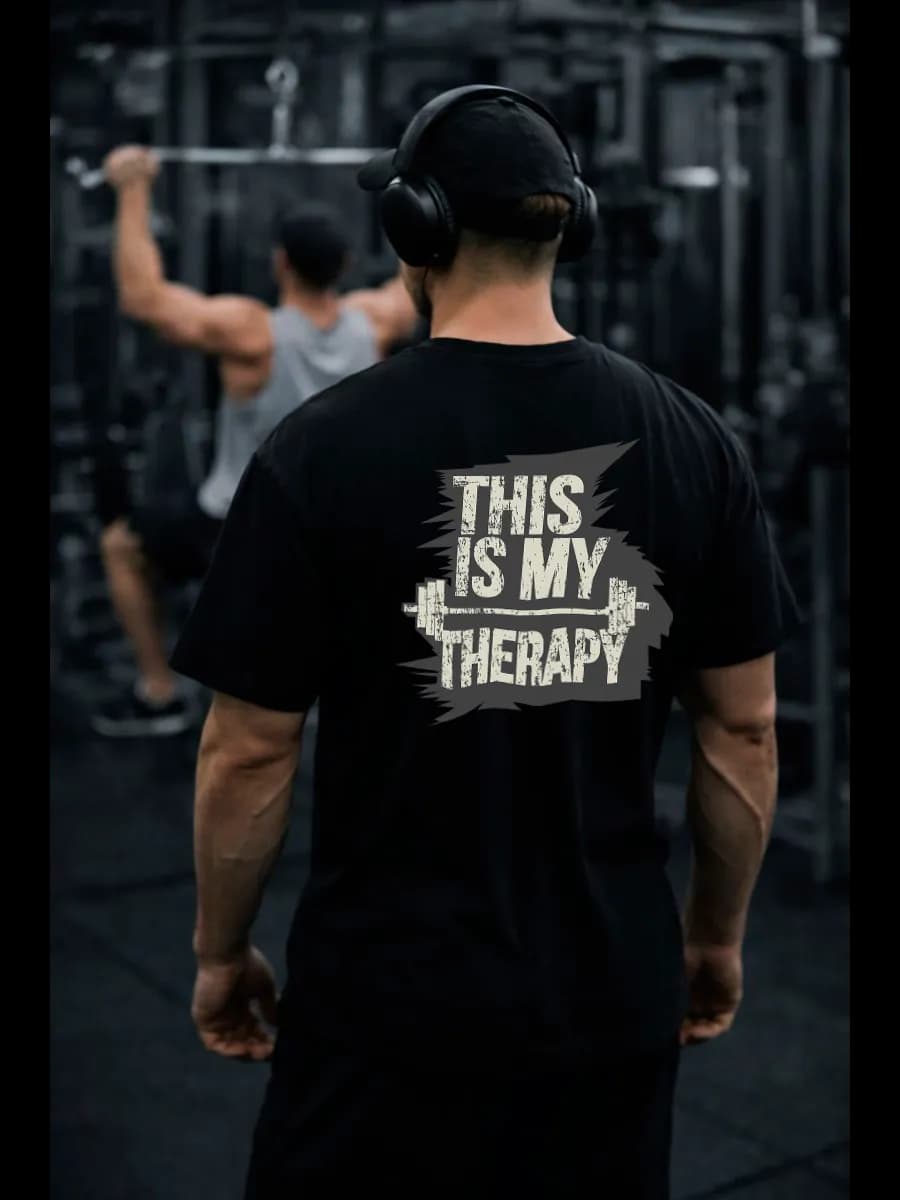 Плотная футболка оверсайз черная с принтом GYM MY THERAPY