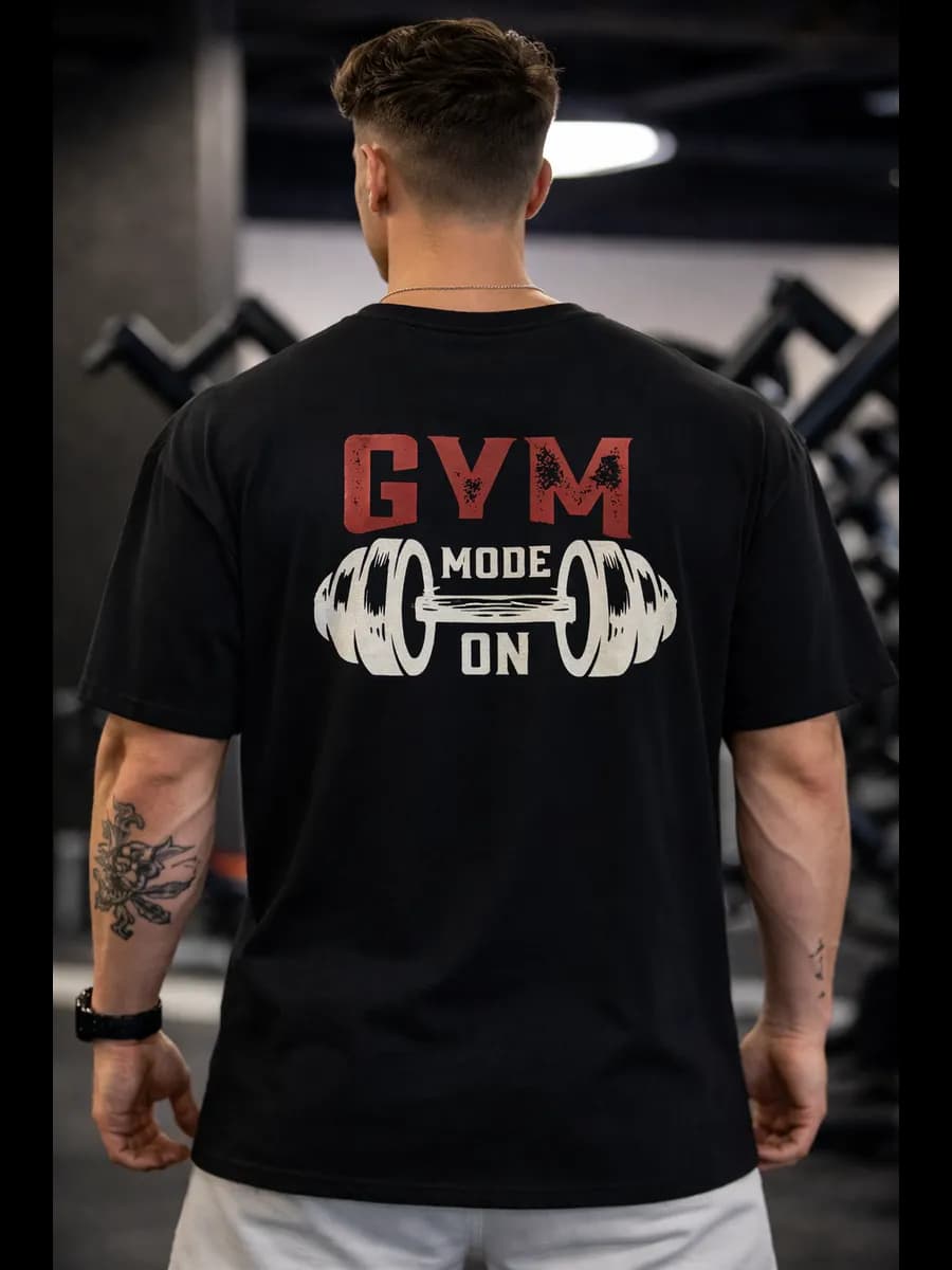 Плотная футболка оверсайз черная с принтом GYM MODE ON
