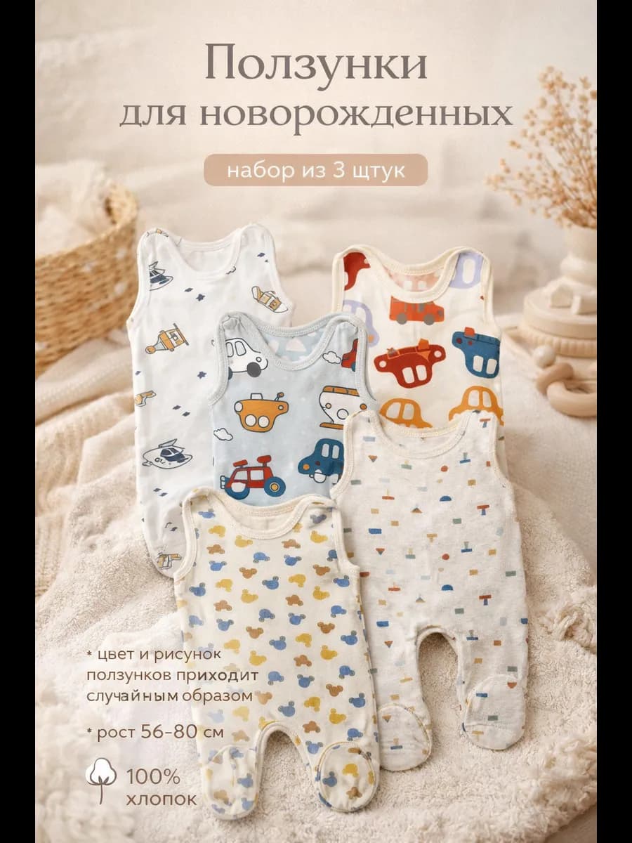 Ползунки для новорожденных набор из 3 штук
