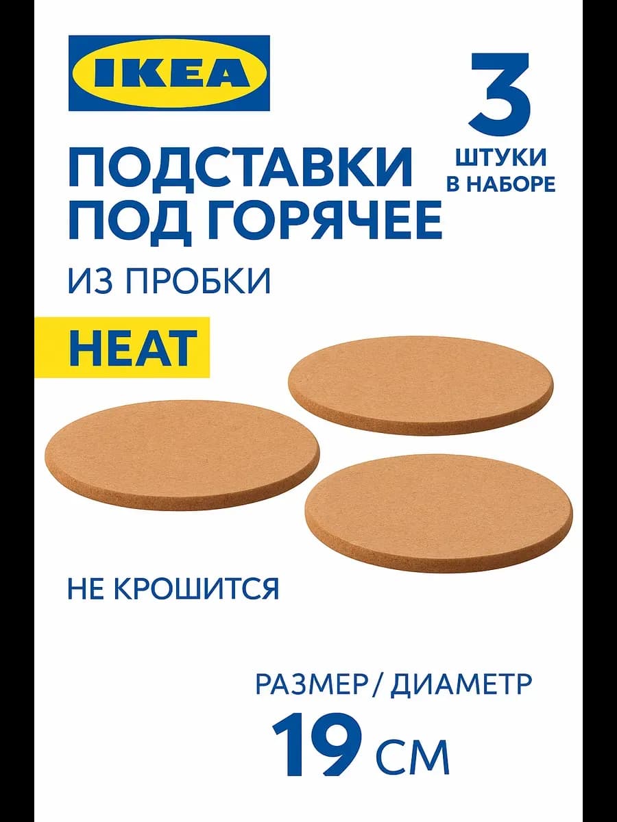 Подставки под горячее 3 шт из пробки 19 см HEAT