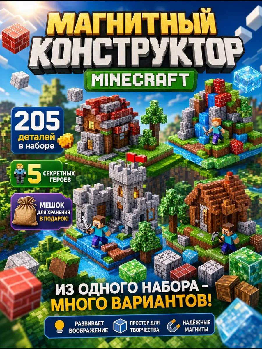 Магнитный конструктор Minecraft кубики