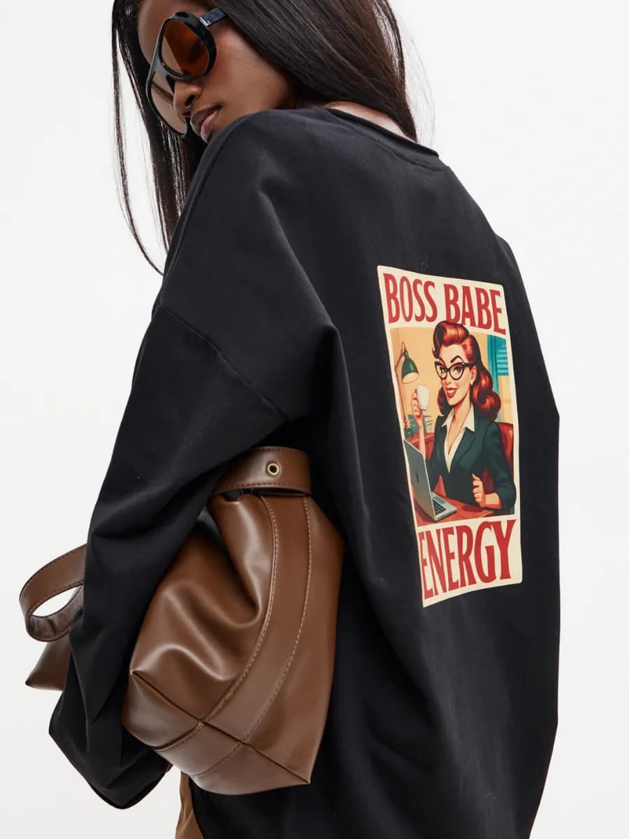 Лонгслив хлопок базовый оверсайз трикотажный с принтом