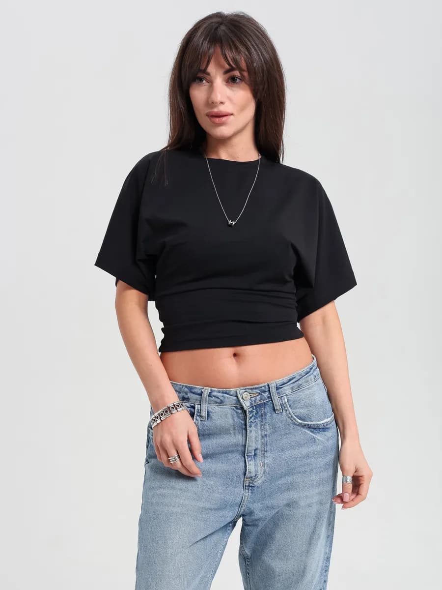 Облегающая футболка с широкими рукавами летучая мышь