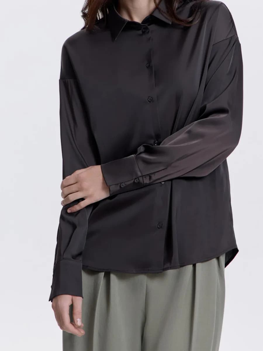 Рубашка офисная шелковая атласная блузка нарядная вечерняя