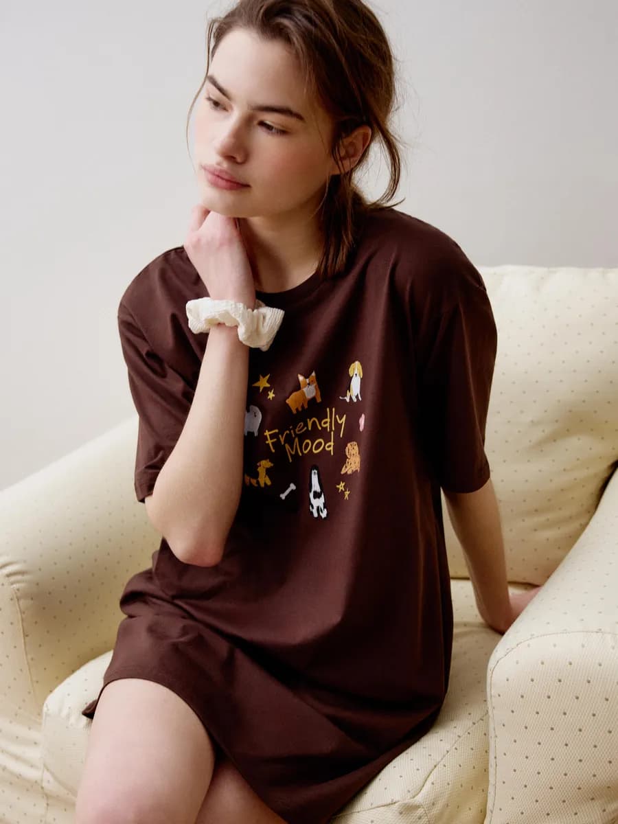 Домашнее платье футболка оверсайз с принтом