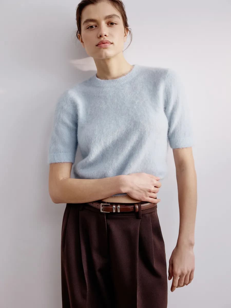 Джемпер с коротким рукавом из смесовой шерсти