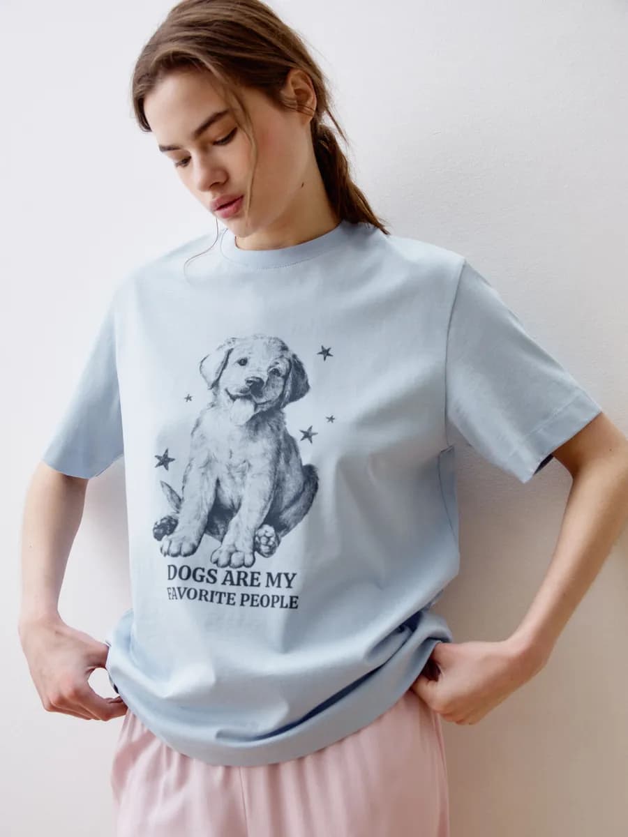 Домашняя футболка оверсайз с принтом