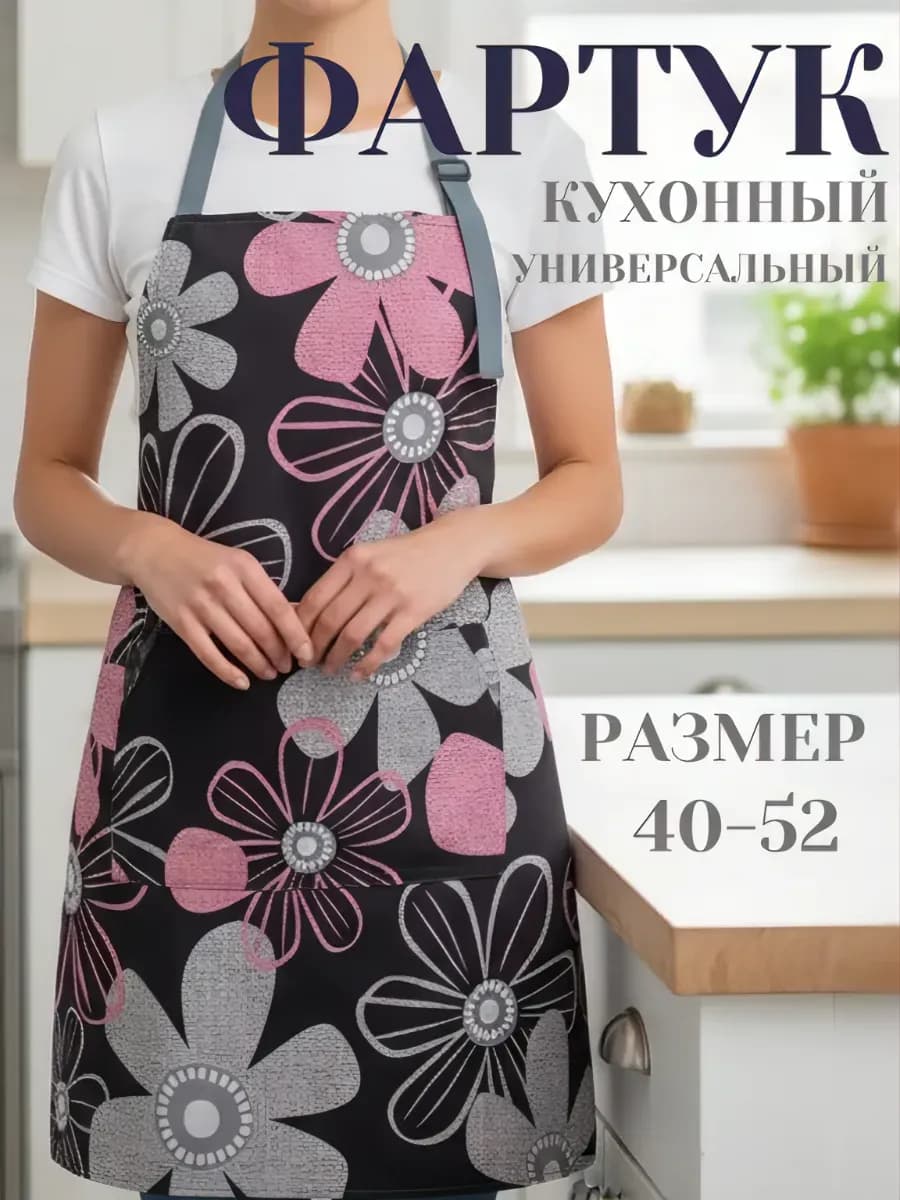 Фартук кухонный женский рабочий с цветами фиолетовый