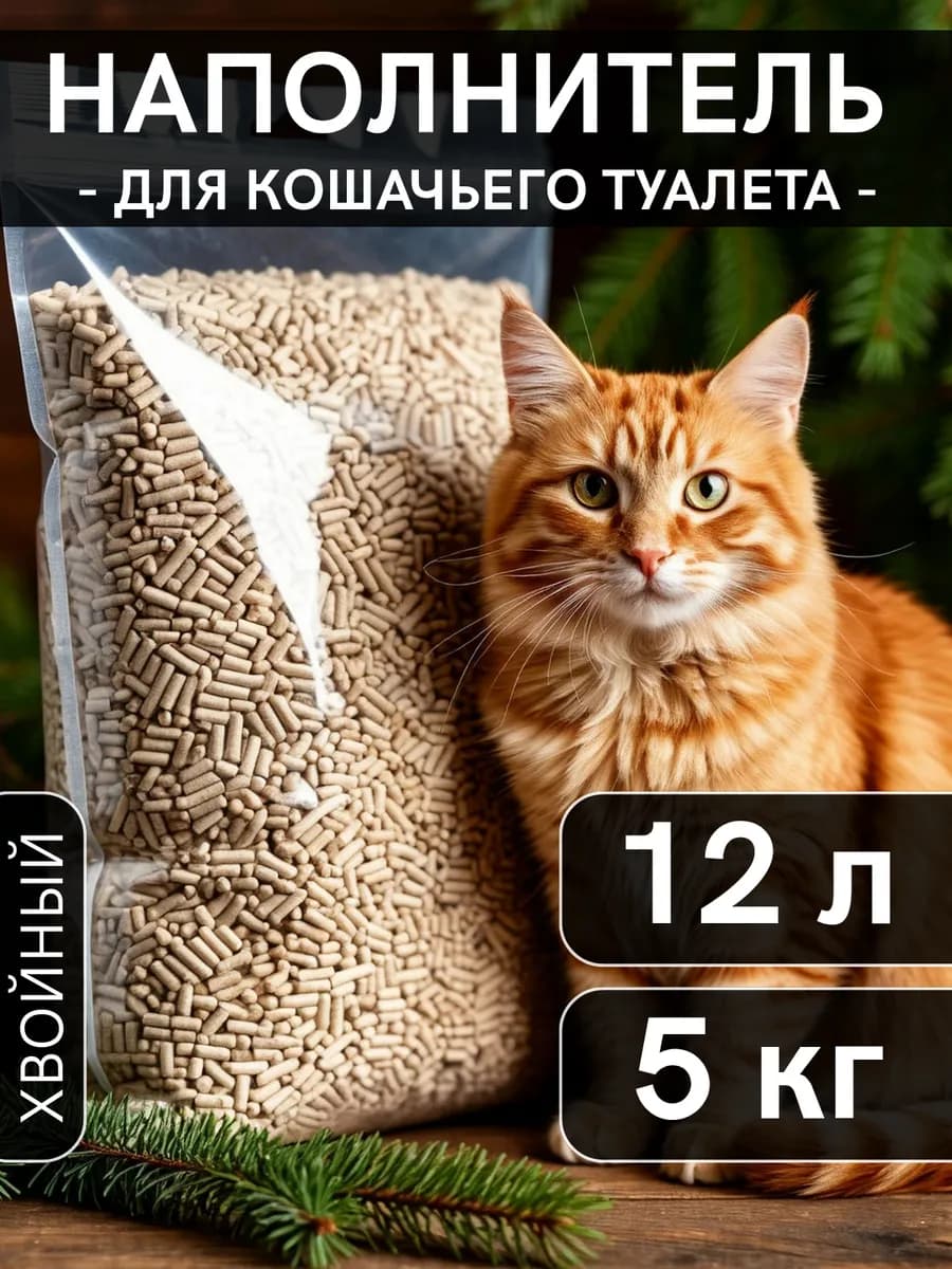Древесный наполнитель для кошачьего туалета 5 кг 12л