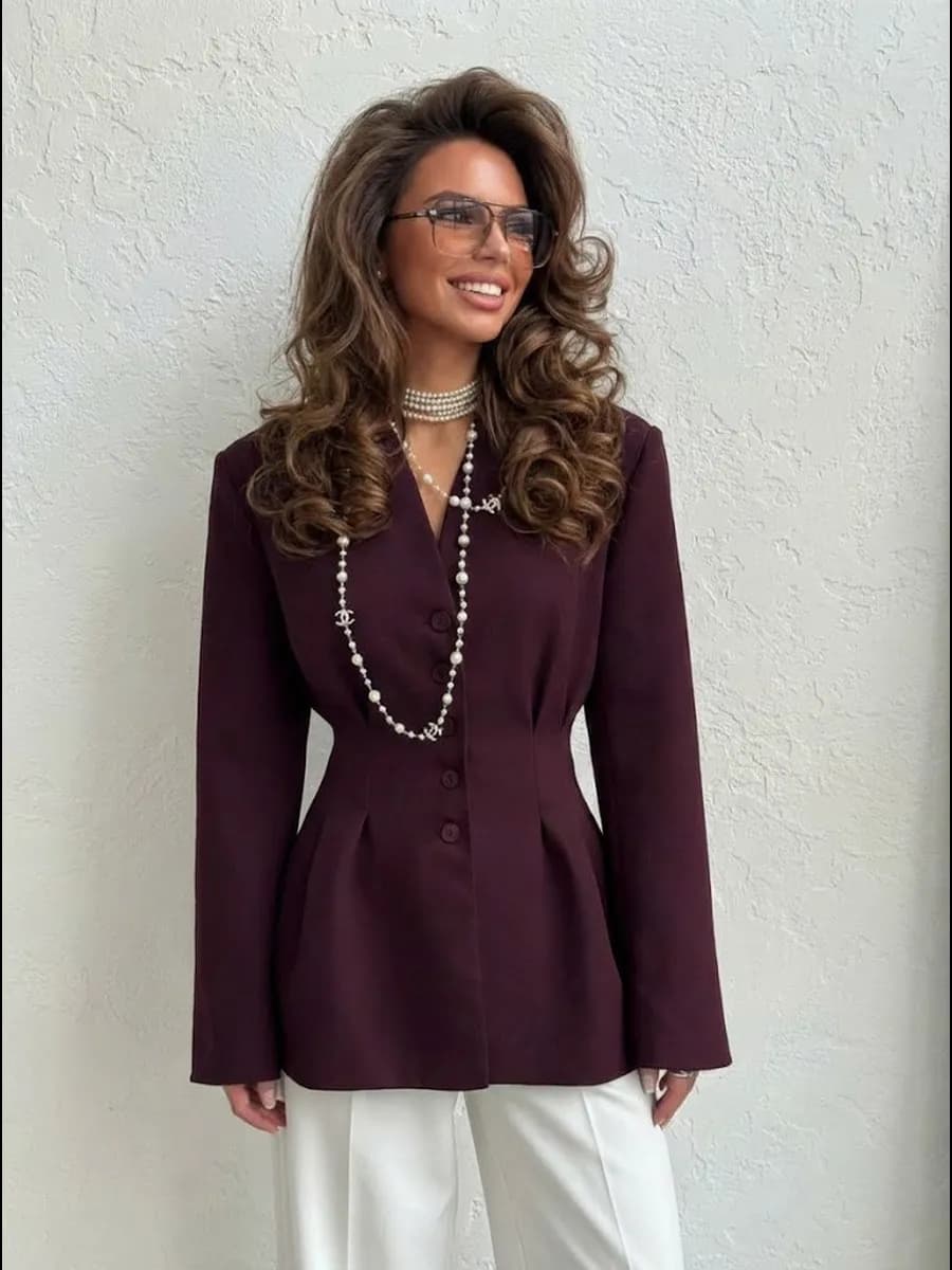 Пиджак приталенный удлиненный жакет с защипами классический