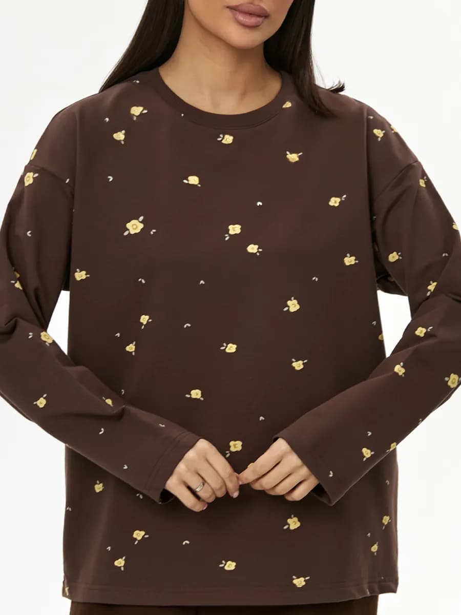 Лонгслив оверсайз шоколадный Незабудки