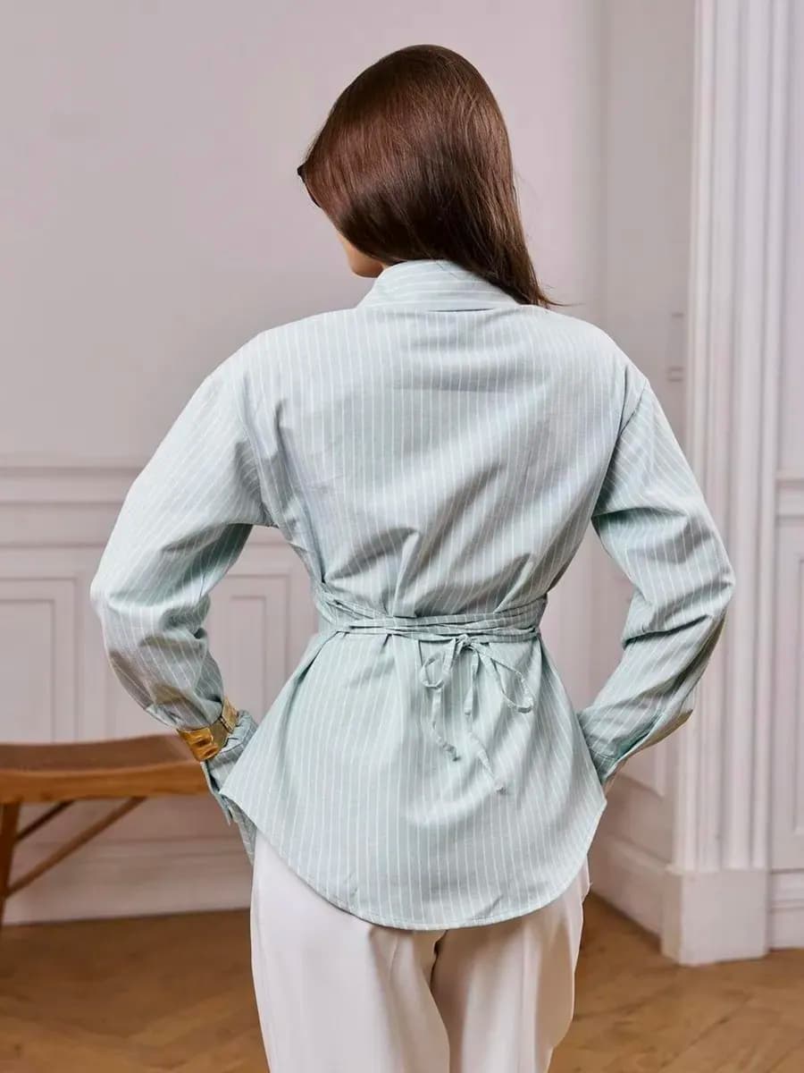 Рубашка приталенная клеш в полоску с завязками