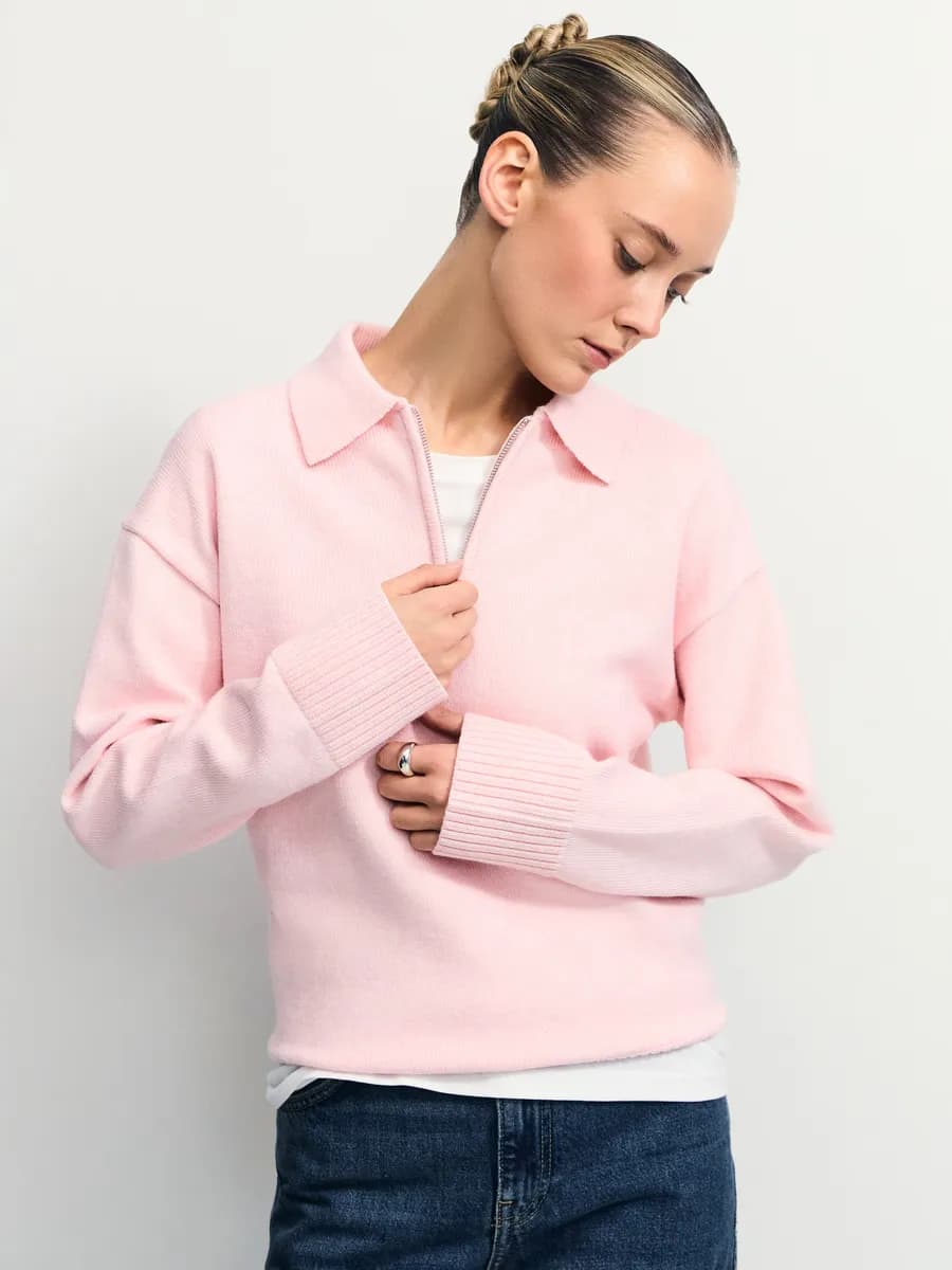 Джемпер поло теплый оверсайз с длинным рукавом