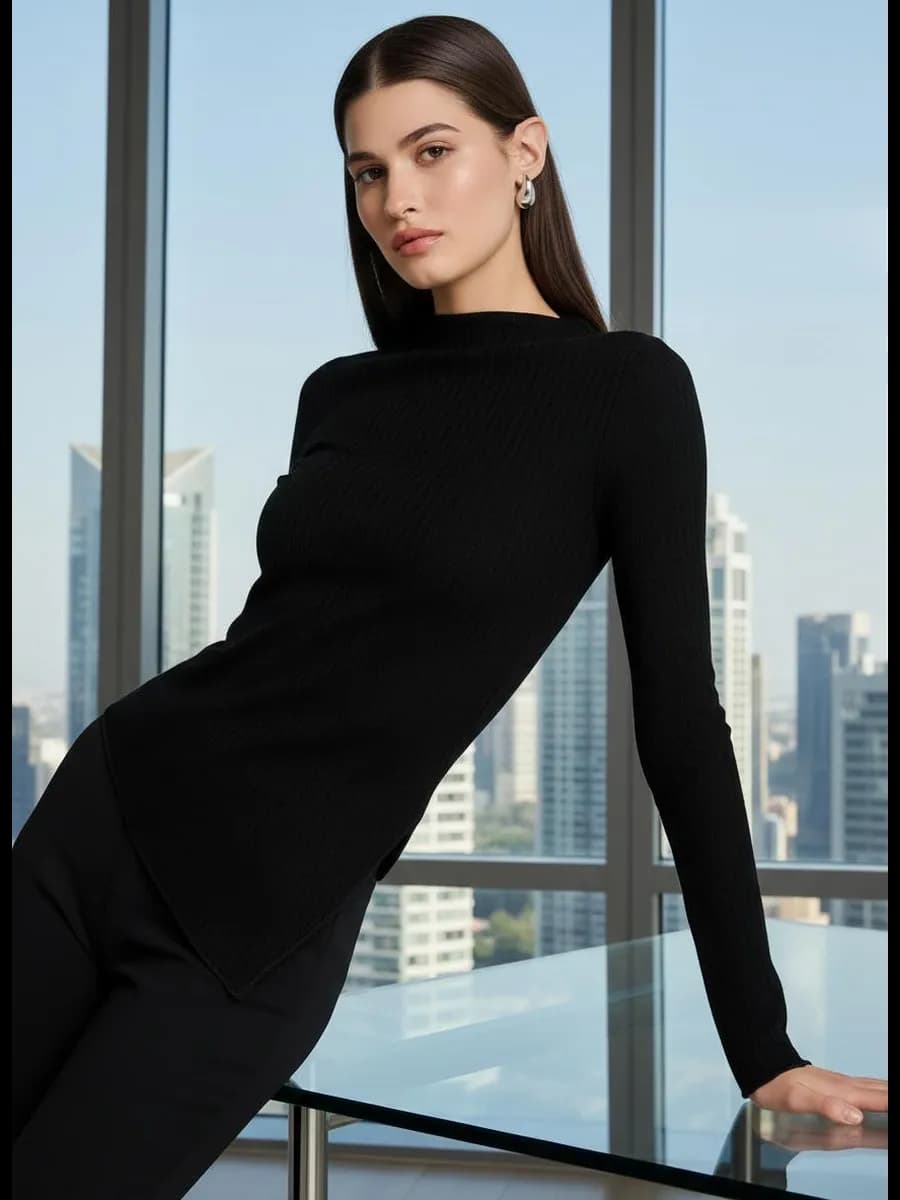 Лонгслив асимметричный в рубчик