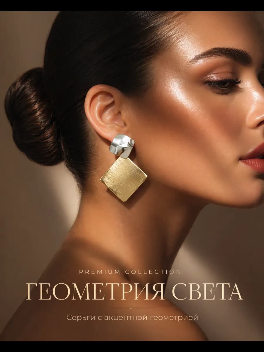 Серьги бижутерия под золото крупные квадратные