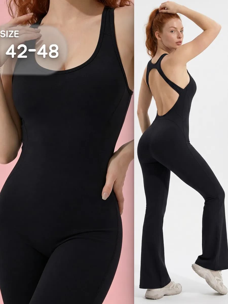 Комбинезон спортивный расклешенный с открытой спиной