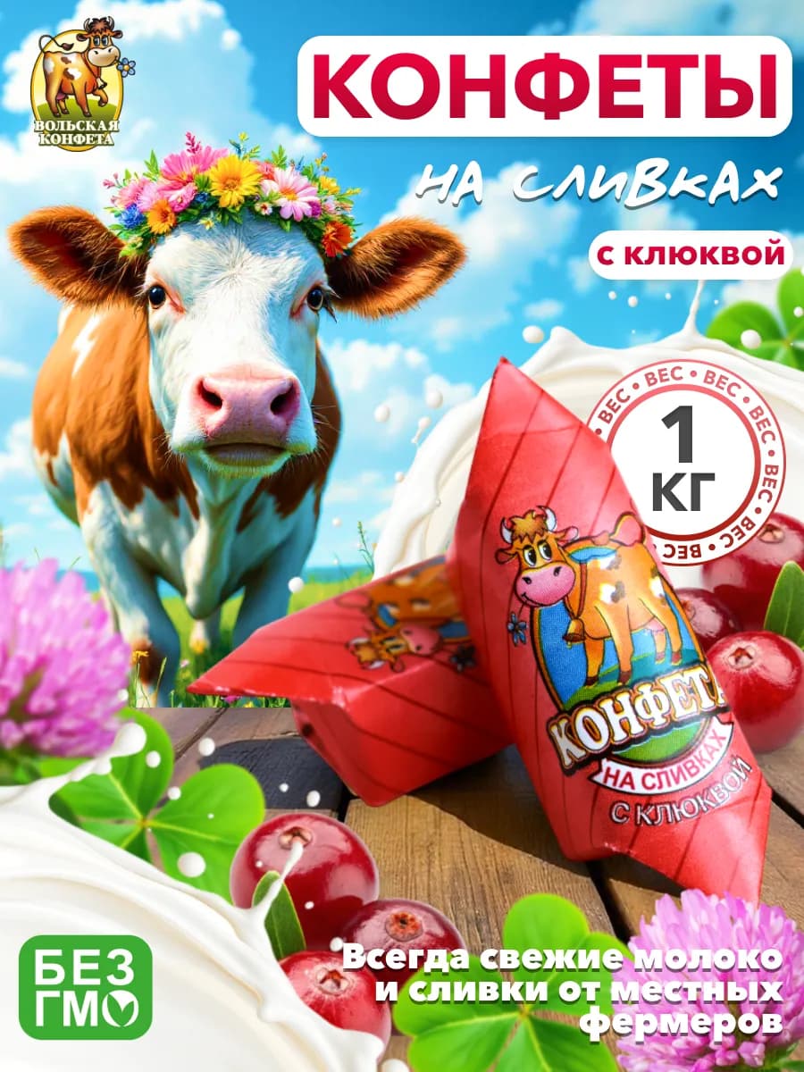 Конфеты Cream fudge на сливках с клюквой 1кг