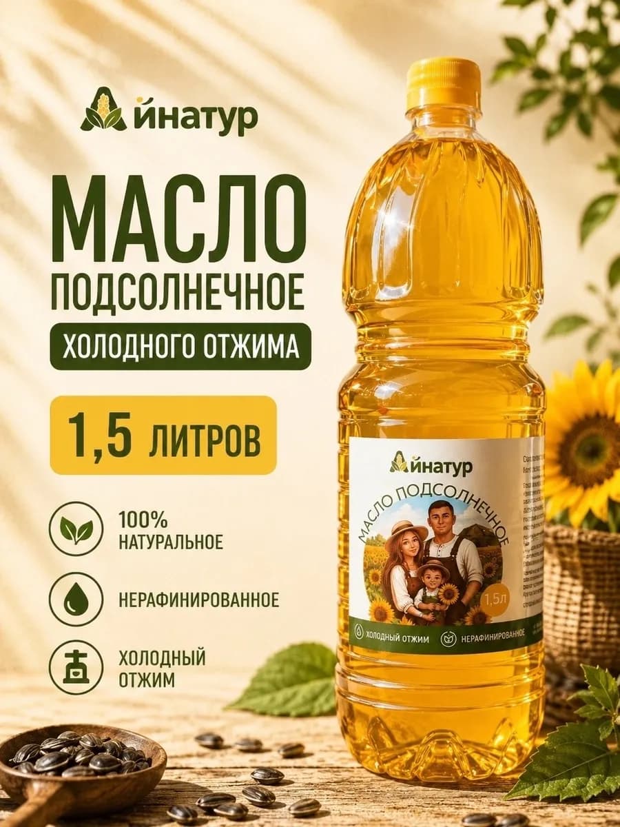 Масло подсолнечное нерафинированное 1,5 л холодный отжим