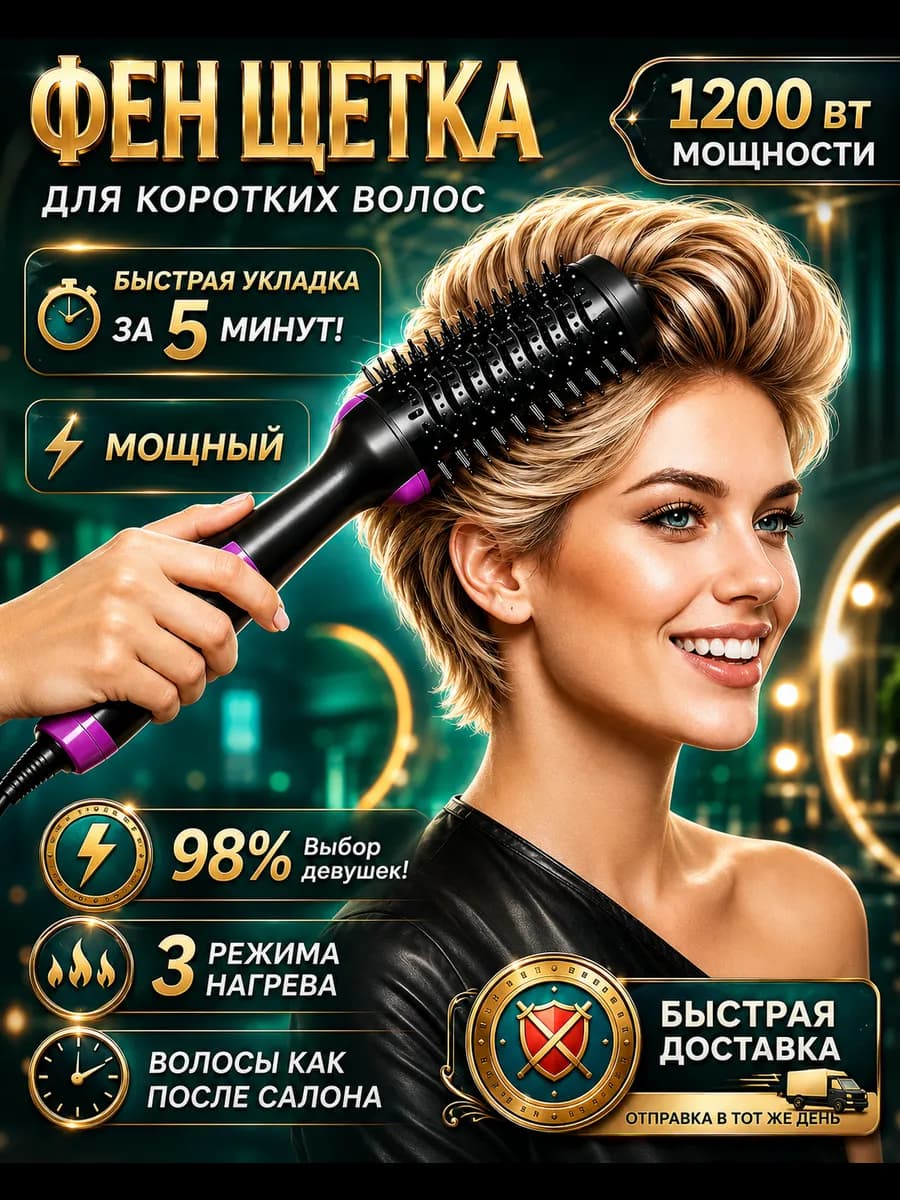 фен-щетка с вращением шнура для коротких волос