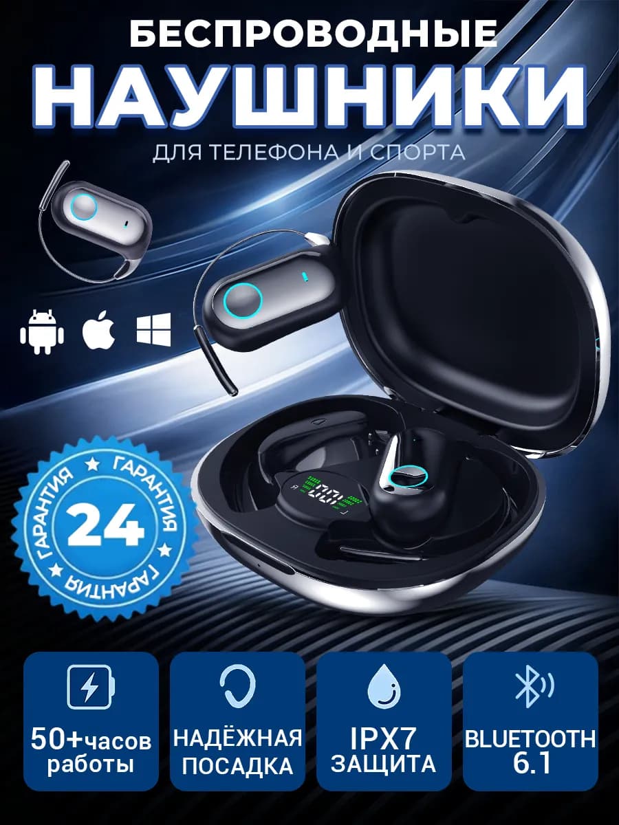 Наушники беспроводные Bluetooth 6.1 спортивные с микрофоном - фото 1