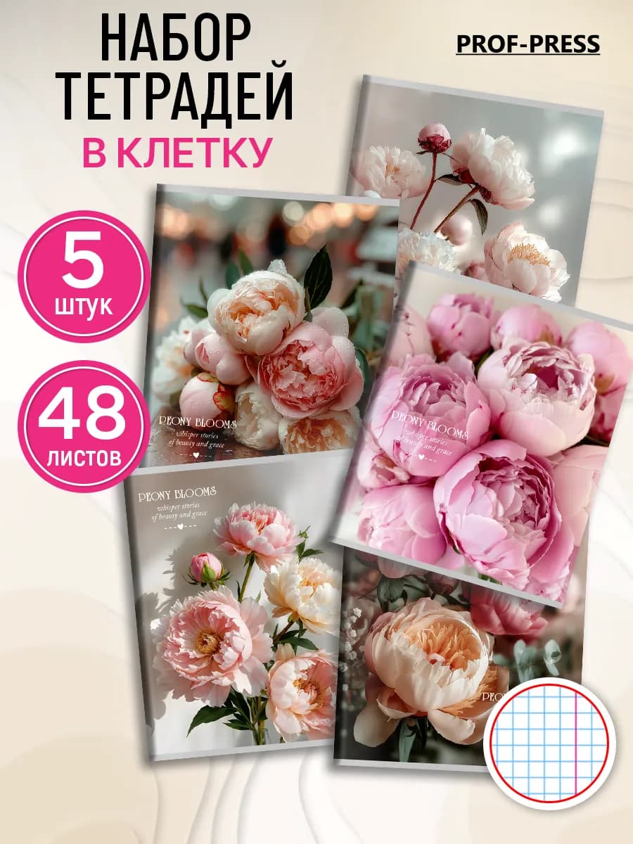 Тетрадь 48 листов в клетку набор 5 штук