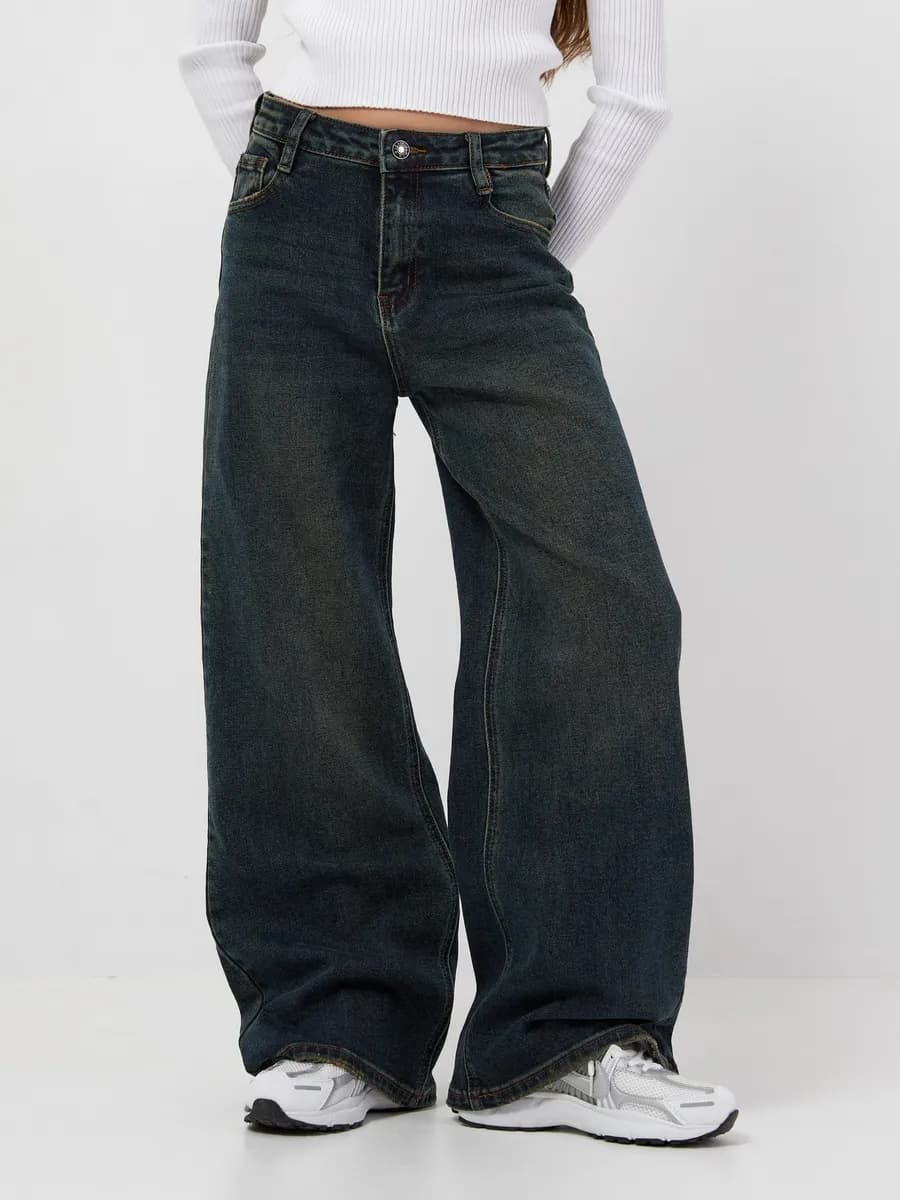 Широкие джинсы палаццо на молнии