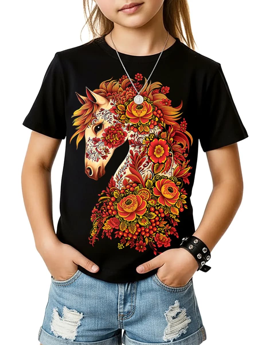 Новогодняя футболка 2026 со светящимся принтом Лошадь Конь