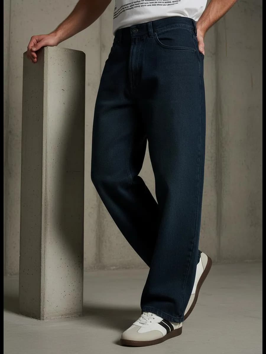 Джинсы багги широкие с вареный эффектом