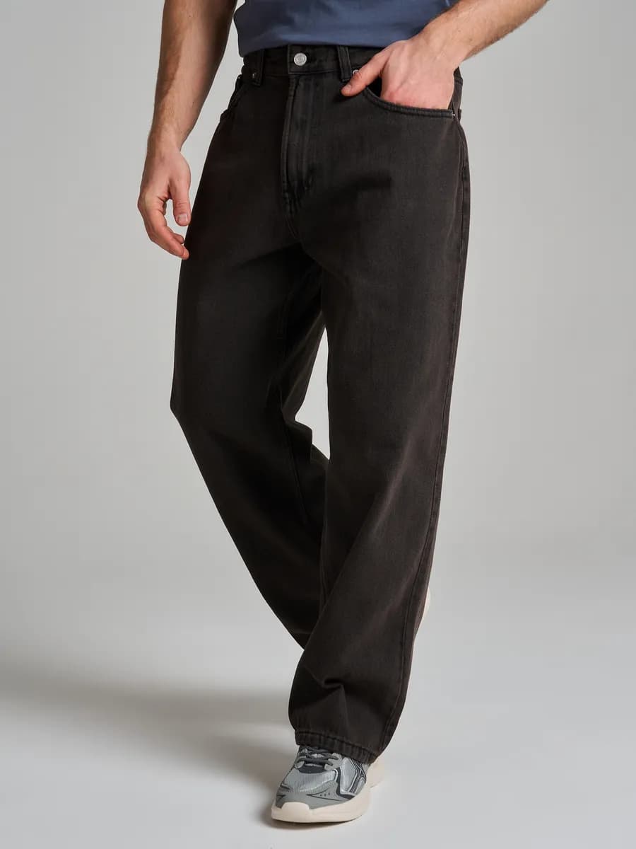 Джинсы багги широкие с вареный эффектом