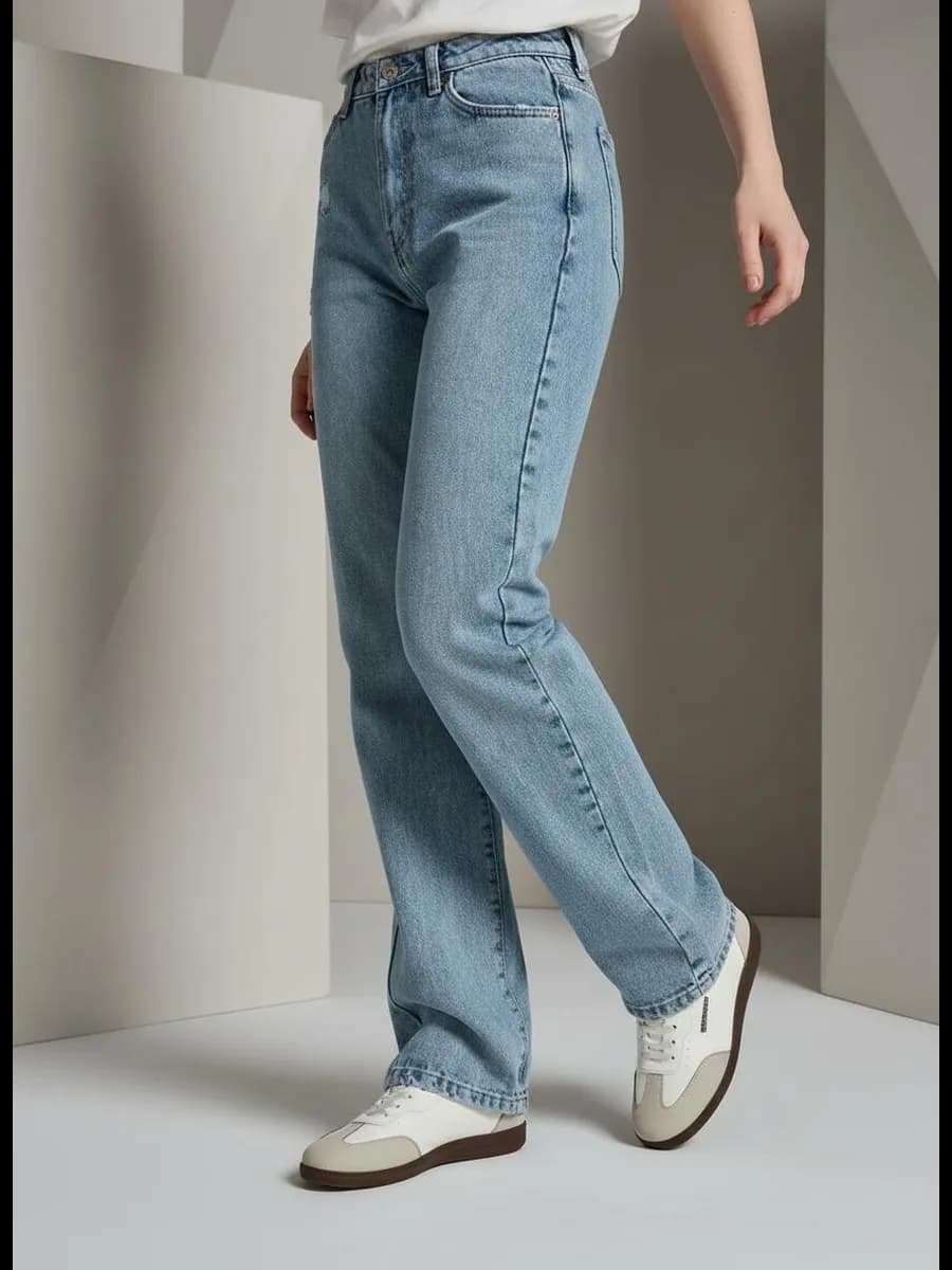 Джинсы прямые с потертостями