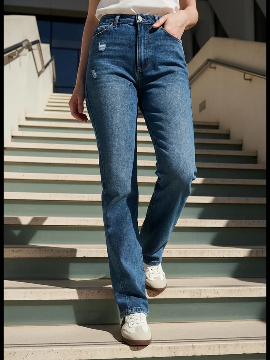 Джинсы прямые с потертостями