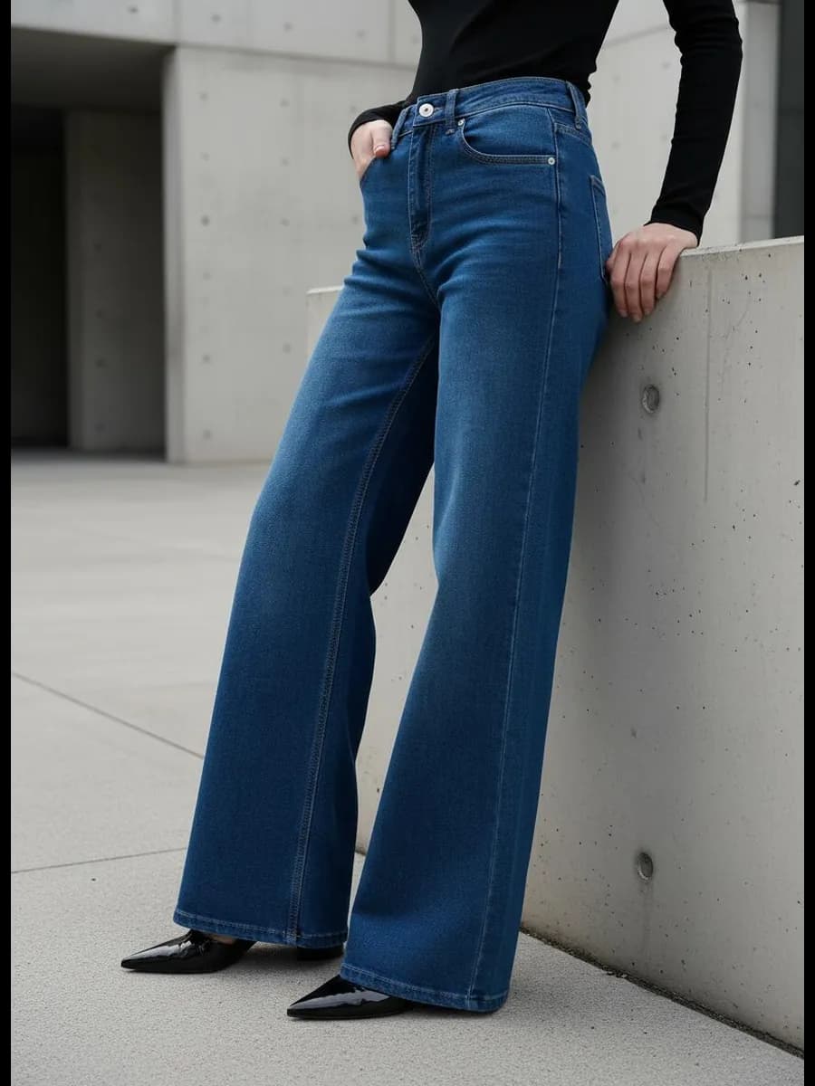 Джинсы широкие с завышенной талией