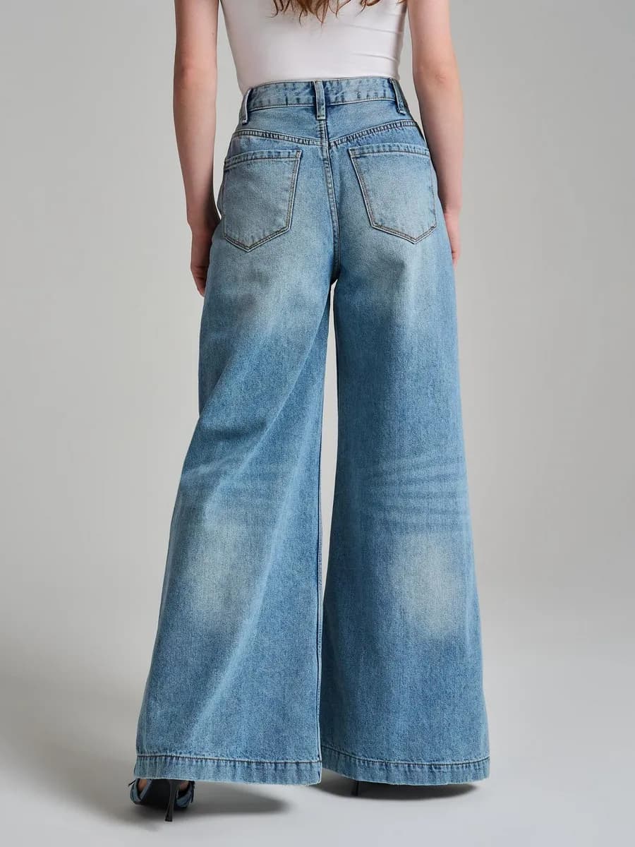 Джинсы широкие с завышенной талией