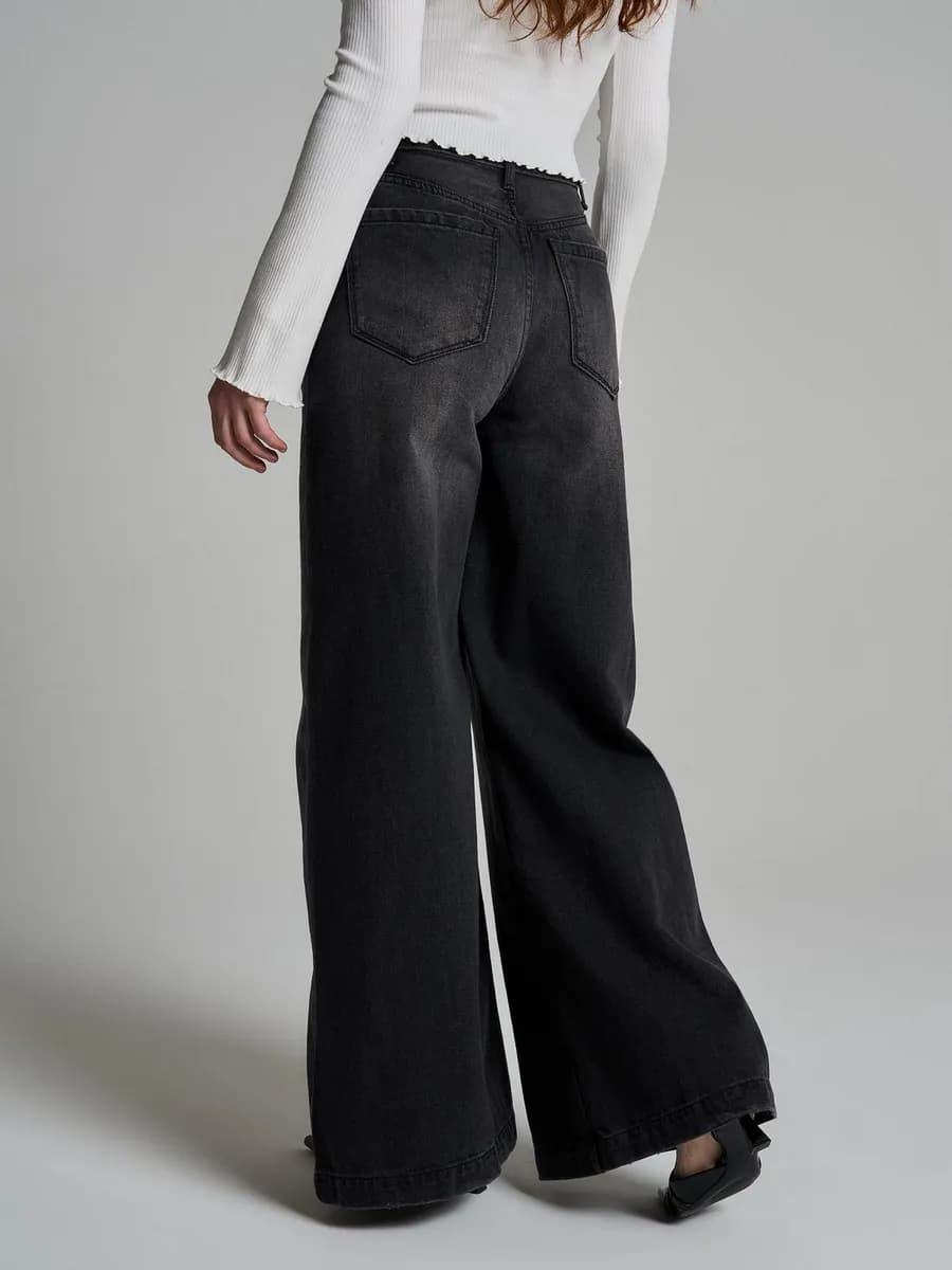 Джинсы широкие с завышенной талией