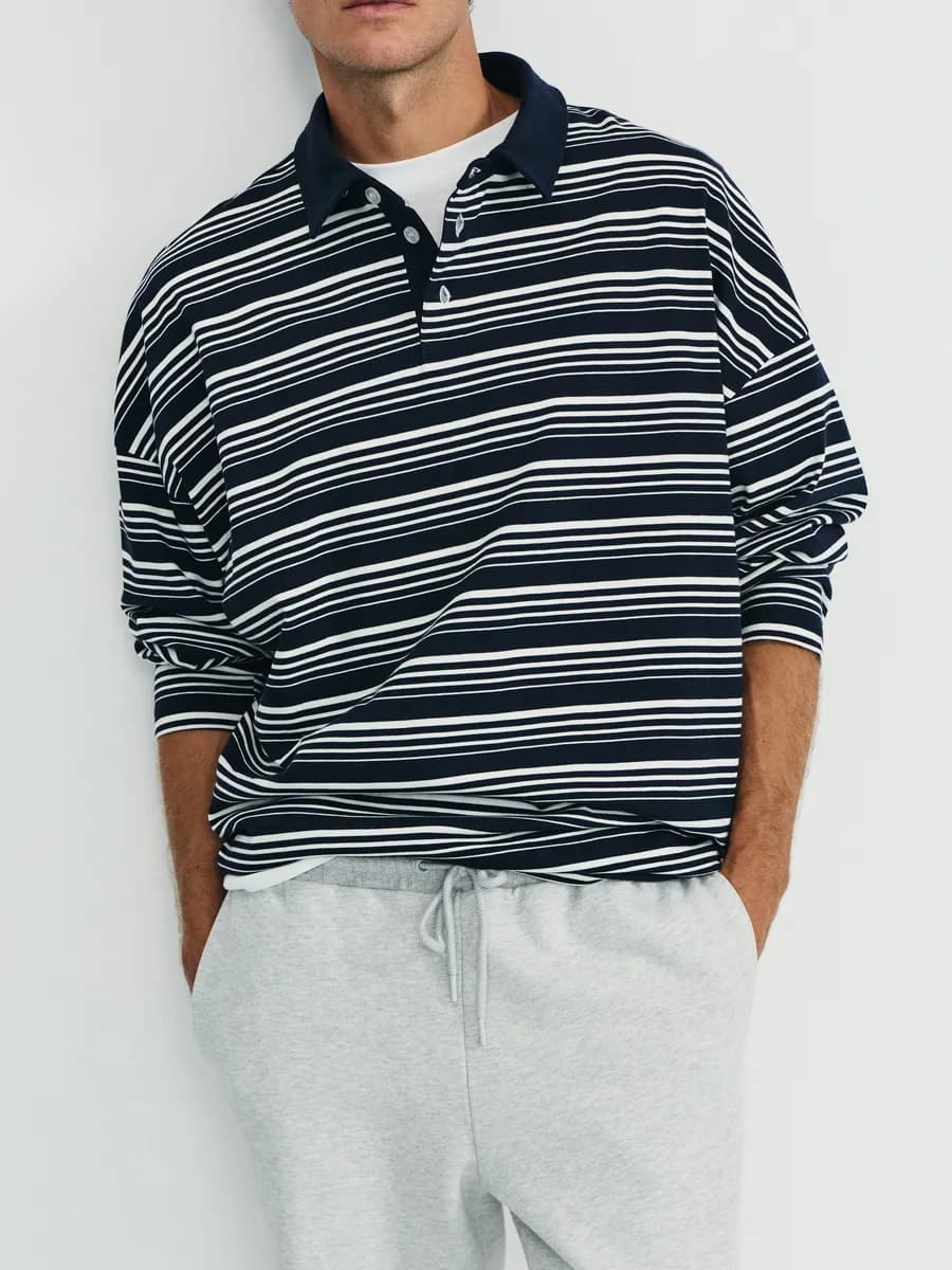 Джемпер тонкий на пуговицах в полоску с длинным рукавом