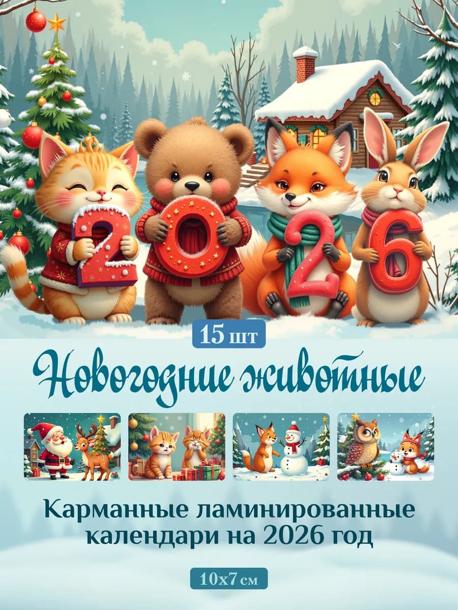 Календари карманные на 2026 год "Новогодние животные" 15 шт