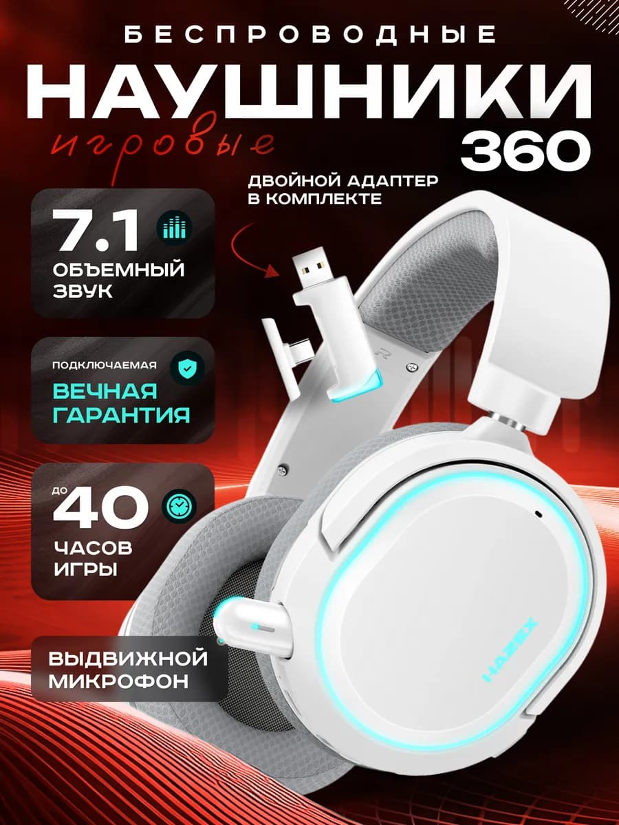 Наушники игровые беспроводные с микрофоном HAZEX 360