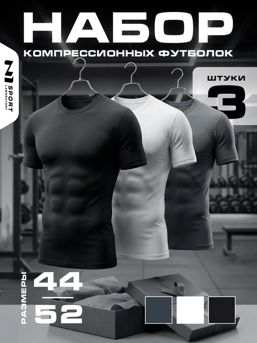 Спортивные футболки компрессионные, комплект для зала