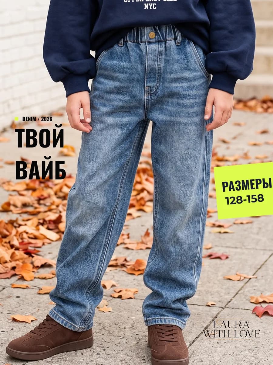 Джинсы на резинке прямые