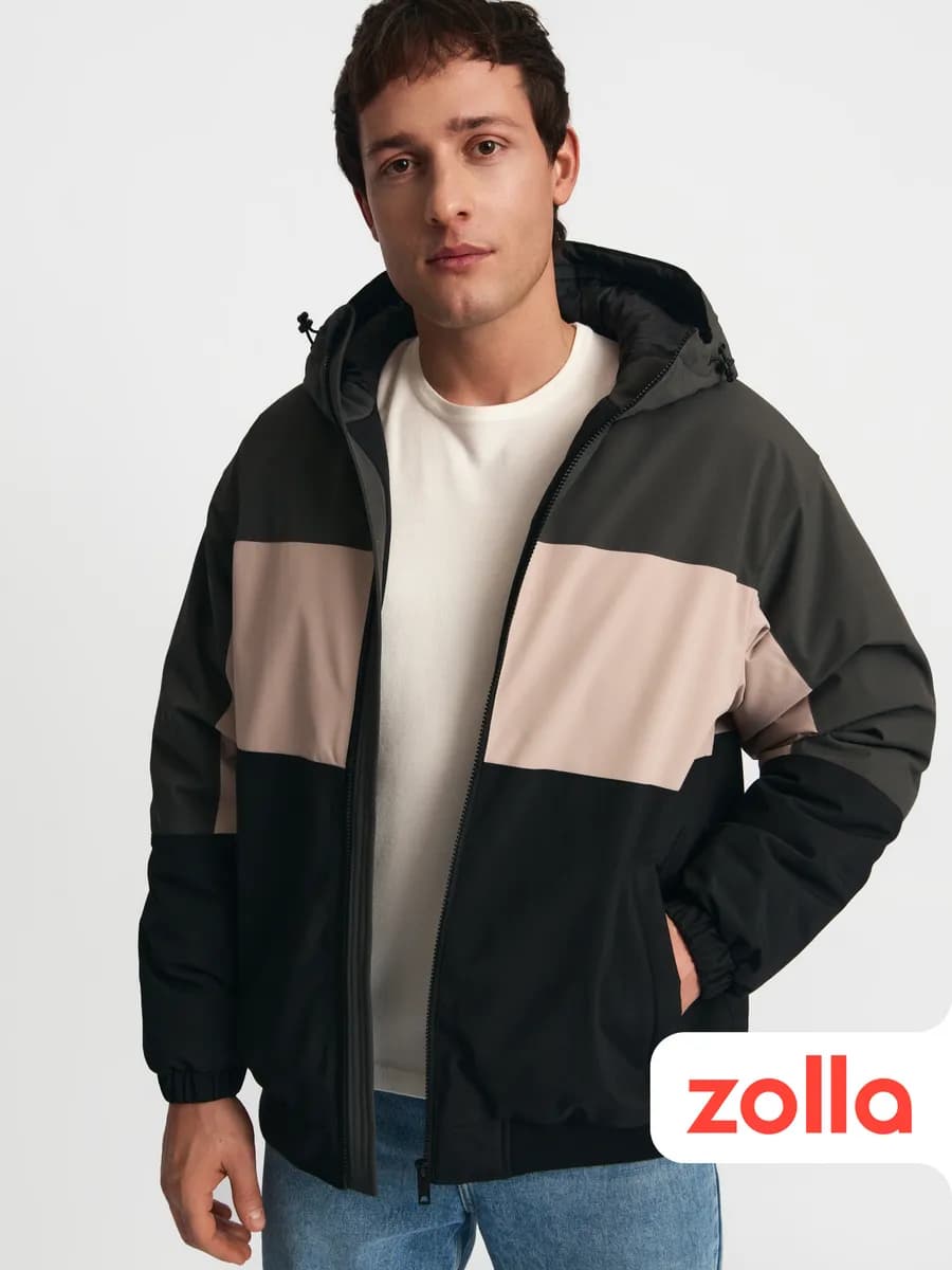 Тёплая мужская куртка-бомбер с капюшоном