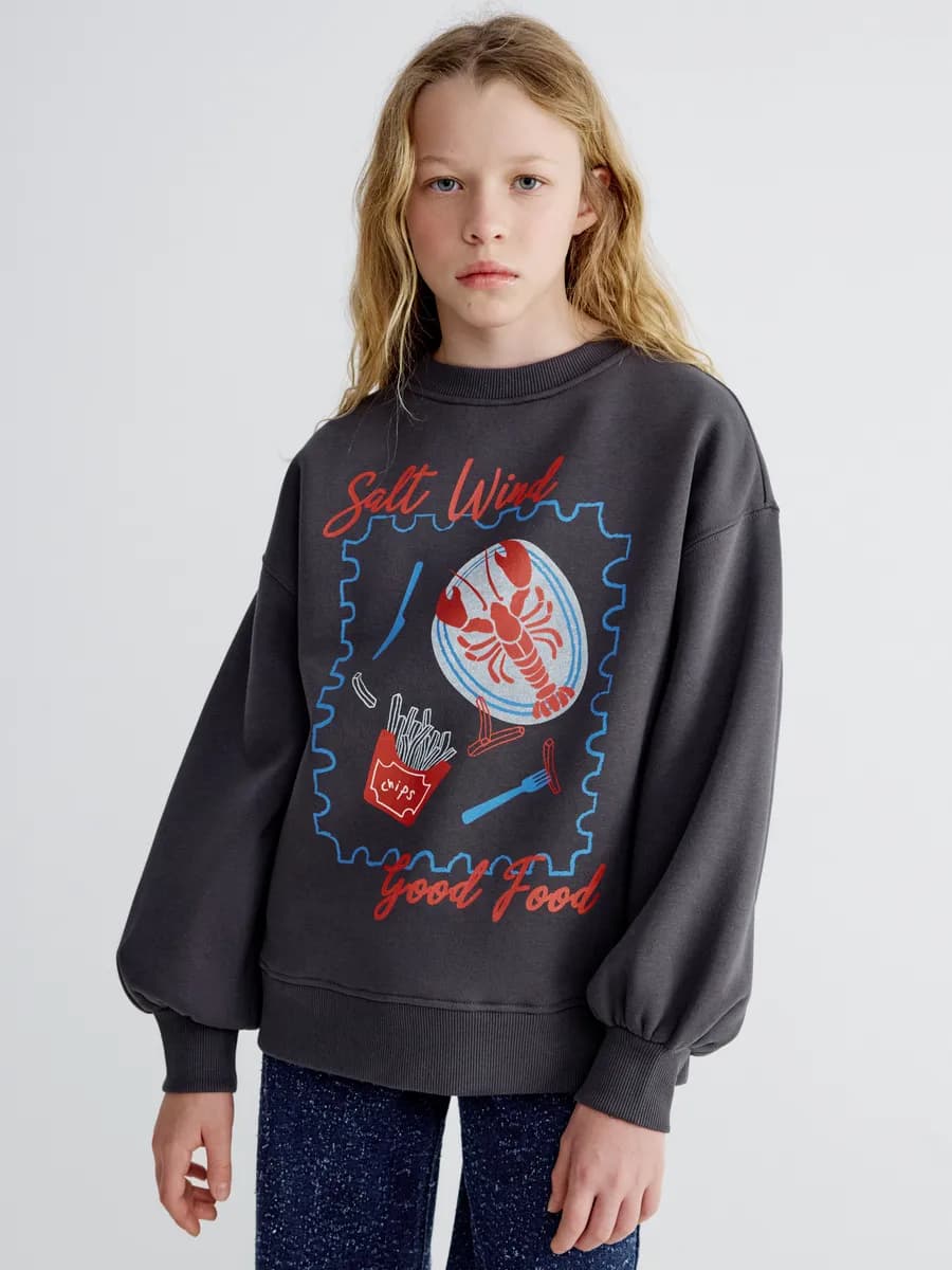 Свитшот оверсайз утепленный с принтом - фото 1