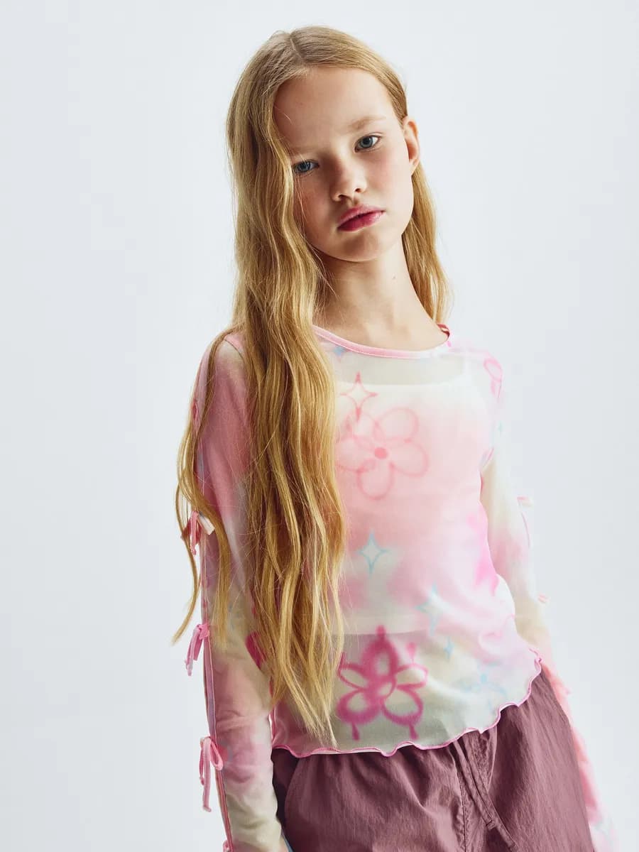 Лонгслив из сетки с бантиками нарядный вечерний