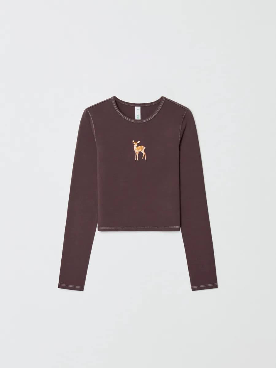 Лонгслив укороченный хлопковый с вышивкой